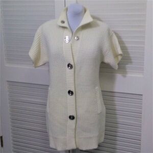 Michael Kors Cardigan Long Line Short Sleeve Cable Knit Cream